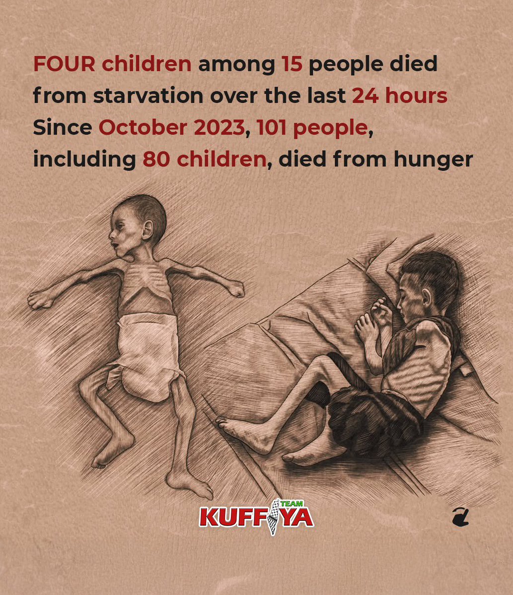 Kuffiyateam's tweet image. Israel’s blockade of Gaza has plunged the Strip into a severe malnutrition crisis, with children particularly vulnerable to starvation. #GazaIsStarving