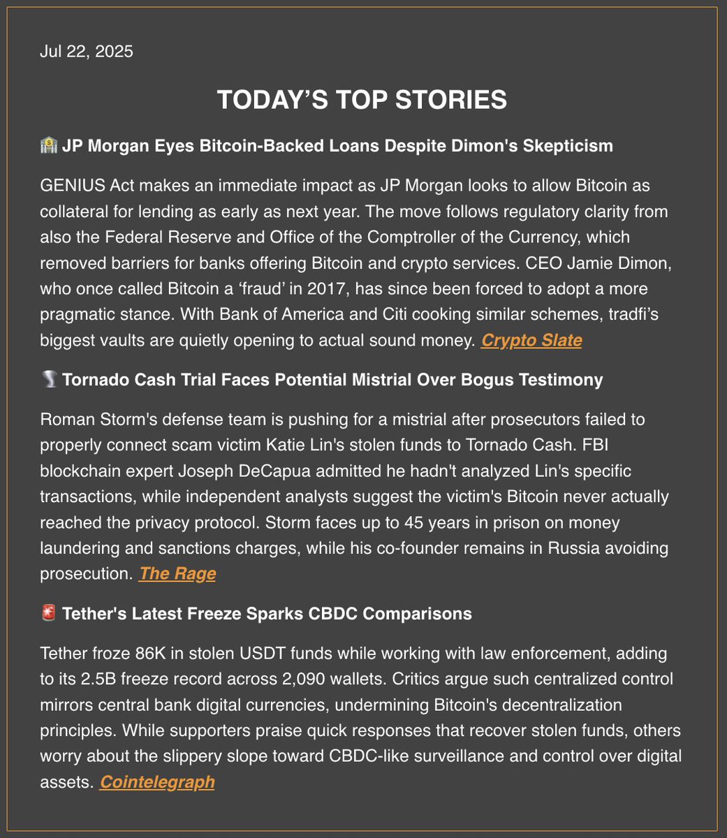 BTCBreakdown's tweet image. Issue #308 of Your Daily Bitcoin Breakdown newsletter is now live! Check out today’s top stories and a sneak peek at the latest Opinion & Analysis section. Full issue available here: btcbnews.com/308 #BitcoinOnly