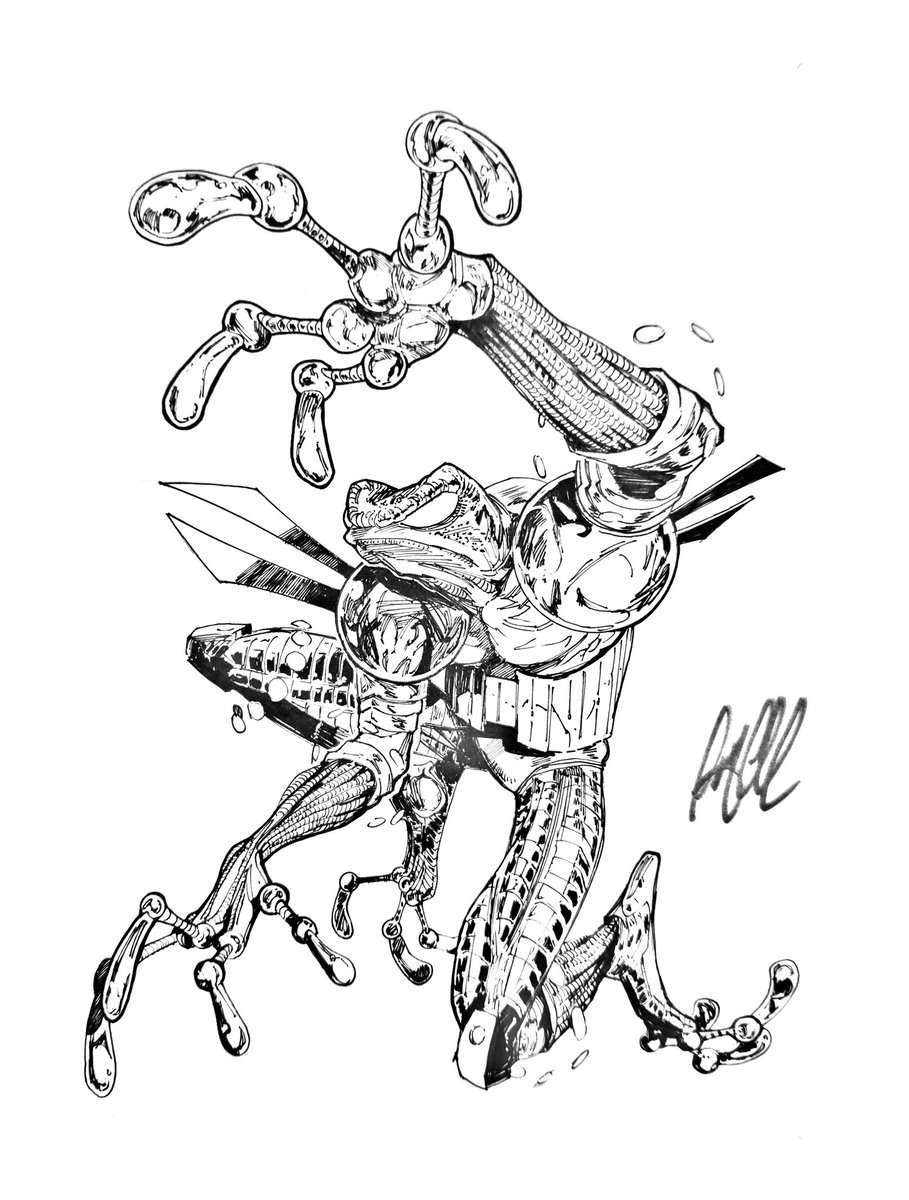 AnthonyDGClark's tweet image. Here's my drawing of Cyberfrog!
Had a blast putting this together. Great time hanging with the Kings last night. Hail #ComicsGate!
@EthanVanSciver @EnjetiArt @DanLawlis @andysmithart @BillyTucci @gnolan12 @TheBoschFawstin @JoeMSonntag1