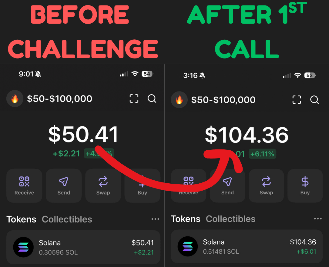 DefiWimar's tweet photo. I keep my promises, so:

The PUBLIC $50 - $100,000 challenge continues!

We made a 6x on the first call, but we’ll count it as 2x.

If you're still in:

• Like & Retweet
• Comment 'Done'

Calls are for followers only!