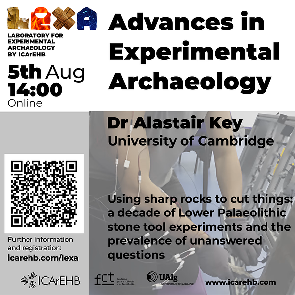ICArEHB's tweet image. 🪨What have 10 years of stone tool experiments taught us — and what’s still unknown? Join Dr Alastair Key for the next #LEXA seminar! 📅 5 Aug | 🕑 14:00 WEST | 🌍 Online 🔗 icarehb.com/lexa 📢 New Zoom account: all must re-register! #Archaeology #ICArEHB