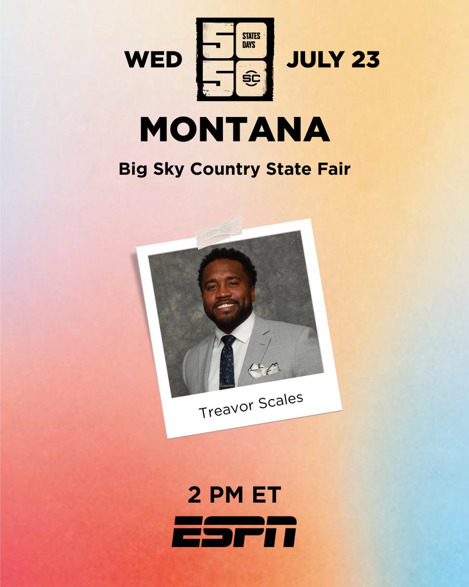 ESPNPR's tweet image. Wednesday, #SC50in50 heads to Montana 🏔️
@treavorscales checks out all the action from the Big Sky Country State Fair
🎪 2p ET | ESPN