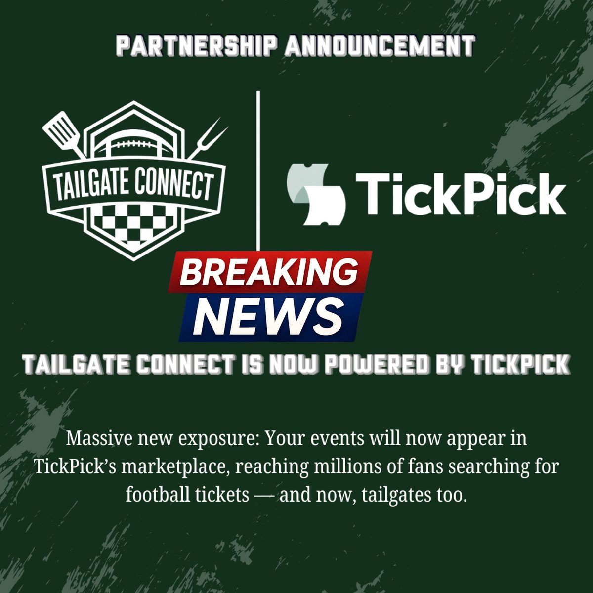 TailgateConnec's tweet image. Breaking News 📰
We have teamed up with @TickPick this tailgating season that will help improve our fan experience and our hosts visibility!
We look forward to seeing YOU at one of our tailgates this fall! 🏈
#tailgating #breakingnews