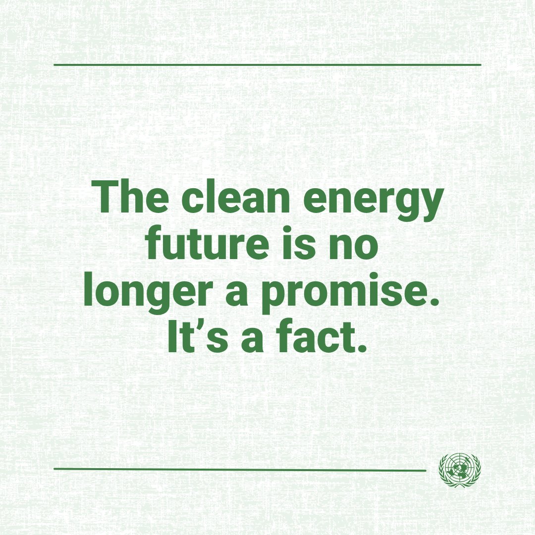antonioguterres's tweet image. The fossil fuel age is flailing & failing.
We're at the dawn of a new & clean energy era.
An era where cheap, abundant, renewable energy powers a world rich in economic opportunity.
We have the tools to power the future for humanity.
This is our moment of opportunity.