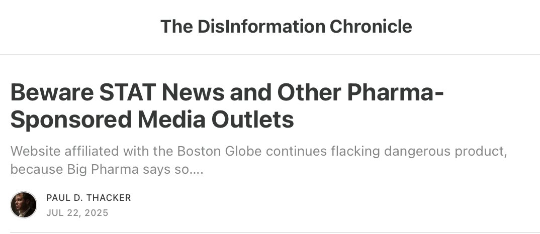 thackerpd's tweet image. FDA new top drug regulator, George Tidmarsh, wrote an essay for @DisInfoChron on the dangers of @Sarepta ELEVIDYS in April. FDA finally took action on Friday.
But why are Pharma-funded sites and patient groups still promoting this dangerous product? disinformationchronicle.substack.com/p/beware-stat-…