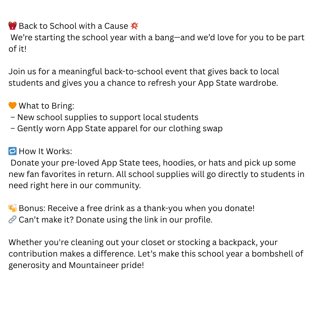 TriangleApps's tweet photo. Hope to See you at Bombshell Brewery for Our Schools Supply Drive and AppState Swag Swap on August 23rd at 4pm https://t.co/XtWD7QGVmC