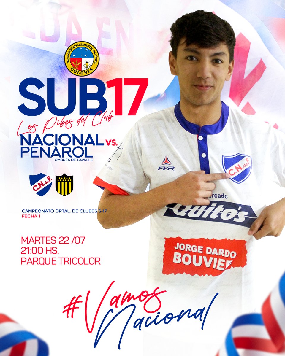 HOY JUEGAN #LosPibesDelClub 

FECHA 1 

Desde las 21 HS. en nuestro PARQUE TRICOLOR, nuestra SUB17 recibe a Peñarol de Ombúes de Lavalle.

#VamosNacional 🔵⚪🔴