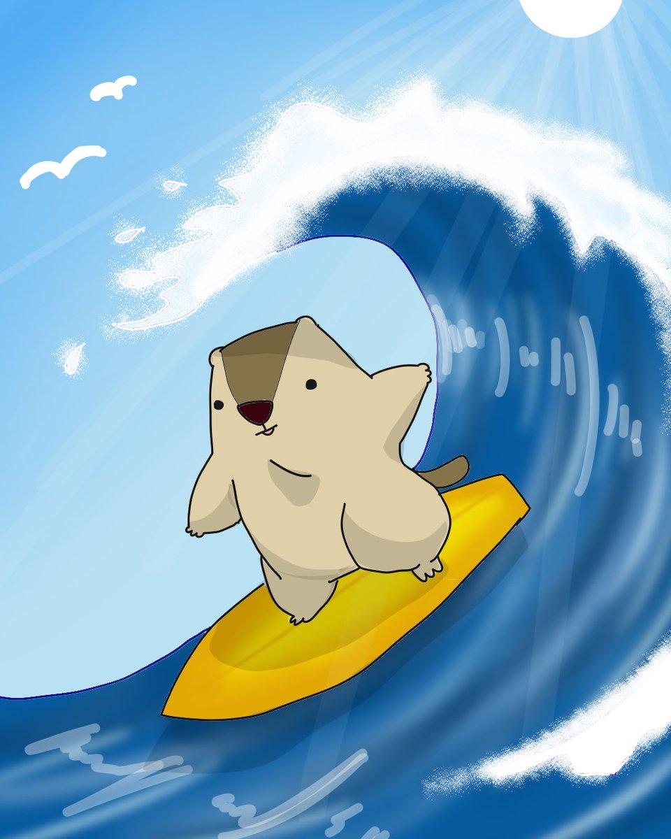 shirai_marmot's tweet image. 昨日が海の日か！！！
出遅れてしまったけど、
マーモの理想の海の日🌊🏄

一度でいいからビックウェーブに乗ってみたい☺️
※現実は板に立てもしない🐿️笑

#海の日　#夏イラスト
#マーモの日常　#理想の夏