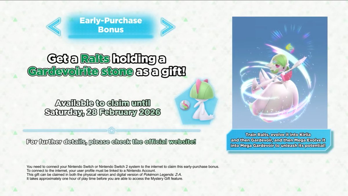 SerebiiNet's tweet image. Serebii Update: Early purchasers of Pokémon Legends Z-A will get a Ralts holding a Gardevoirite serebii.net