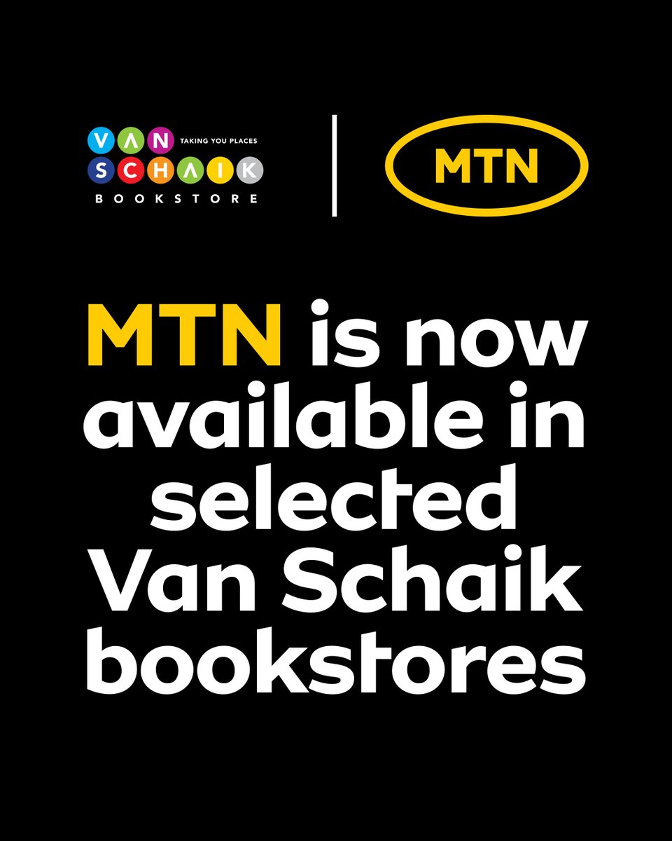 MTNza's tweet image. Visit your nearest Van Schaik Store today!
Available at: Protea Hotel Building – Hatfield, 56 Jorissen Street- Braamfontein, Sanlam Student Village- Summerstrand, and Cachetpark Centre – Potchefstroom. 📚💛
#TodayWeMakeMoves