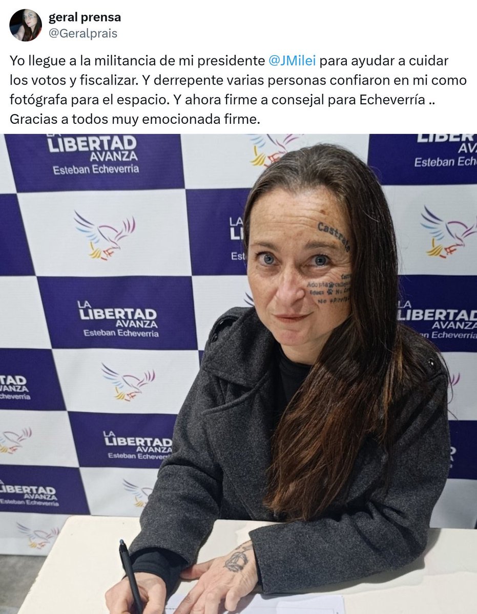 porquetendencia's tweet image. "Castrate":
Por los comentarios sobre el tatuaje de una candidata a concejal de La Libertad Avanza