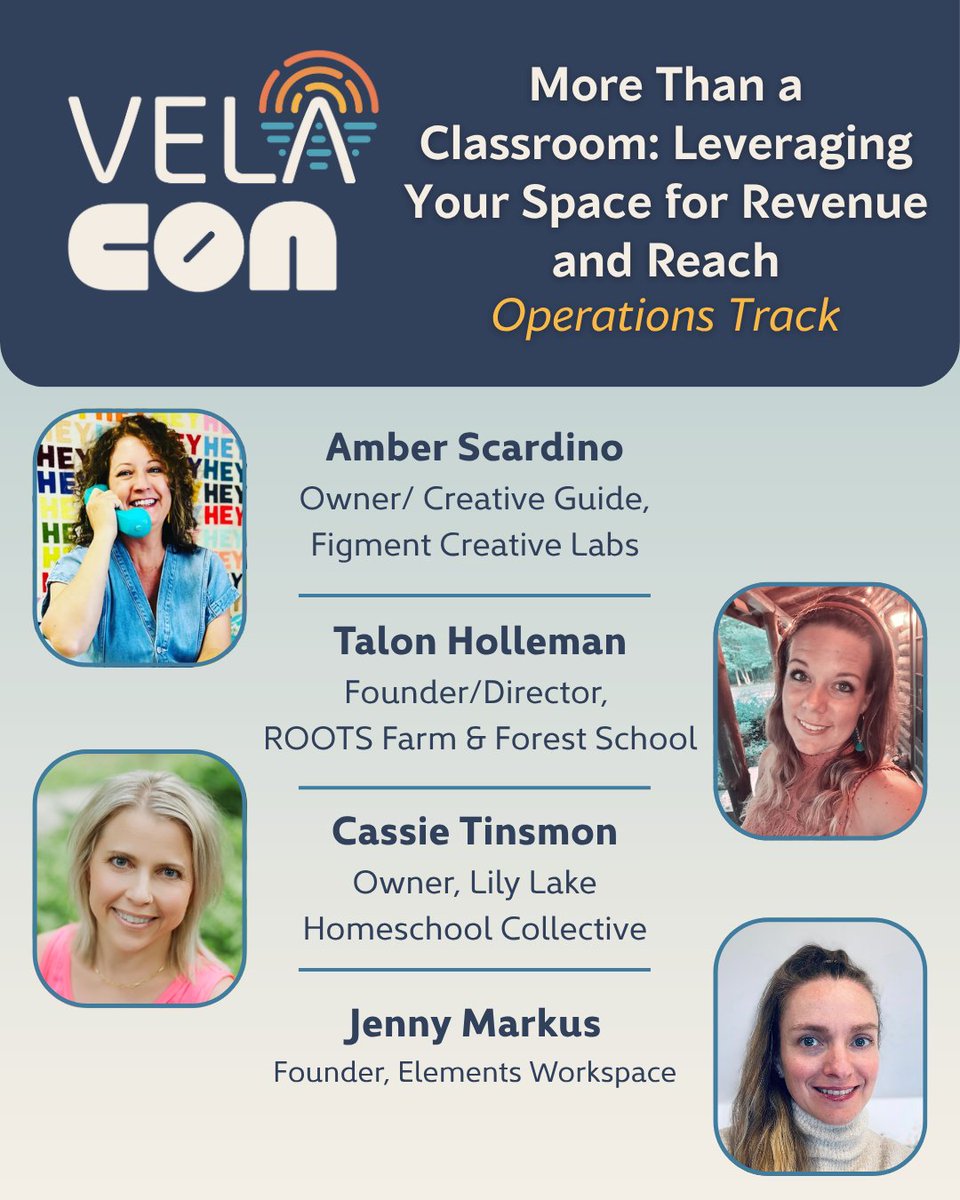 VELAorg's tweet image. ✨ VELA Con programming showcase | Operations track: “More Than a Classroom: Leveraging Your Space for Revenue and Reach” featuring Amber Scardino, Talon Holleman, Cassie Tinsmon, and Jenny Markus.
---
For many founders, facilities aren’t just places to teach—they’re assets to…
