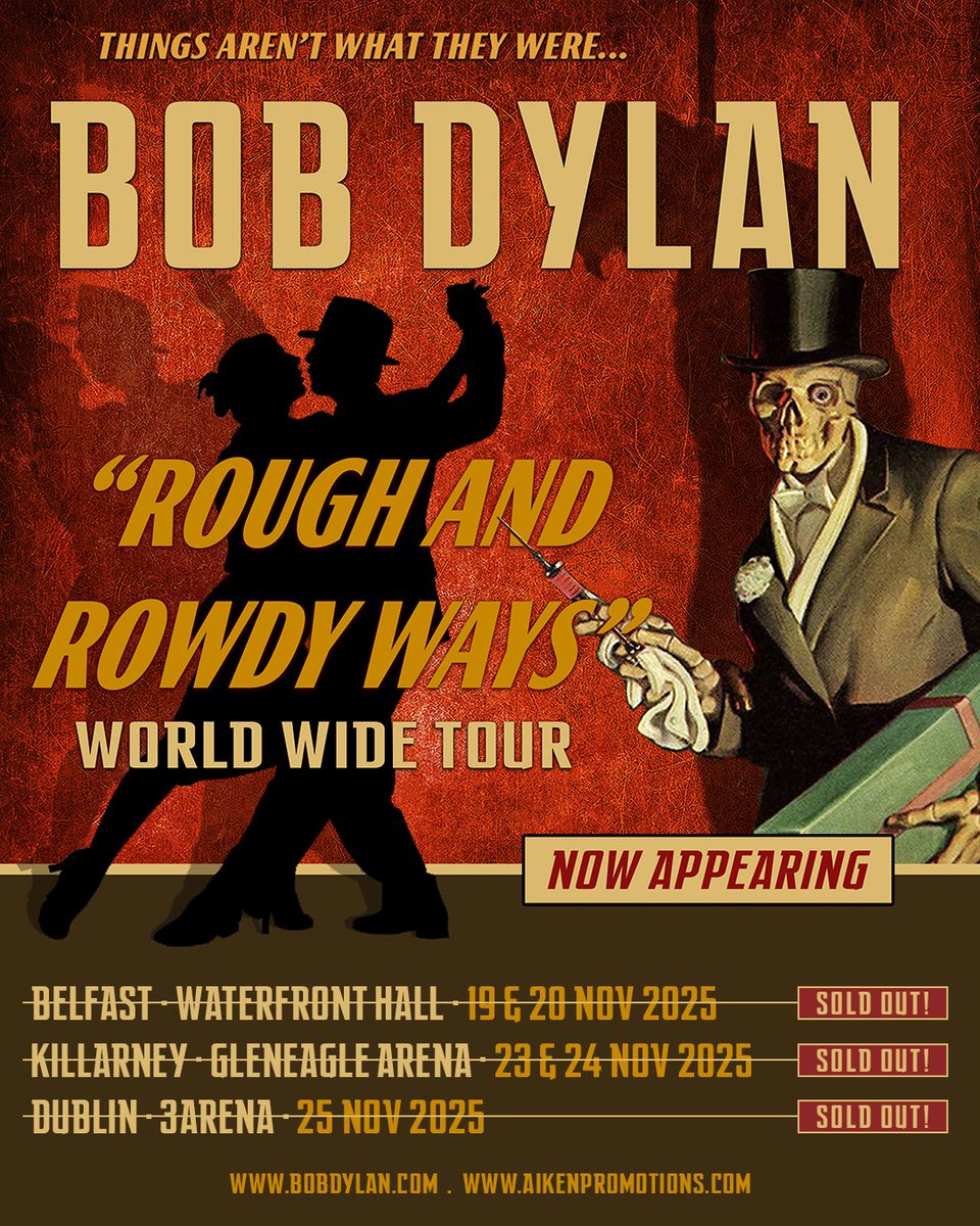 aikenpromotions's tweet image. ๐ธ ๐๐ผ๐ฏ ๐๐๐น๐ฎ๐ป โ ๐ฆ๐ข๐๐ ๐ข๐จ๐ง! ๐ธ
All shows for @bobdylan in Belfast, Killarney & Dublin are now officially sold out ๐
The legend returns and you showed up in force โ we canโt wait for these unforgettable nights of music with one of the greatest of all time.