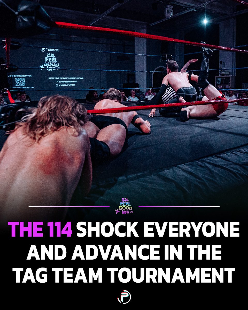 Purpose Wrestling (@wrestlepurpose) on Twitter photo In what might be the biggest upset in the history of Purpose, <a href="/HarryMilliganPW/">Harry Milligan</a> and @Isaacmurray27 caught <a href="/MarkTrewPW/">Mark Trew マーク・トゥリュー</a> and <a href="/kieron_lacey/">kieron キーロン・レイシー</a> off guard and eliminated them from the Purpose Wrestling Tag Team Tournament!
Could this be the beginning of a dream run for The 114? In what might be the biggest upset in the history of Purpose, <a href="/HarryMilliganPW/">Harry Milligan</a> and @Isaacmurray27 caught <a href="/MarkTrewPW/">Mark Trew マーク・トゥリュー</a> and <a href="/kieron_lacey/">kieron キーロン・レイシー</a> off guard and eliminated them from the Purpose Wrestling Tag Team Tournament!
Could this be the beginning of a dream run for The 114?