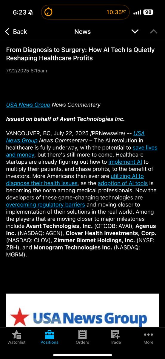 GunShow_Trader's tweet image. This just hit the newswire for $CLOV on @SchwabTrading.