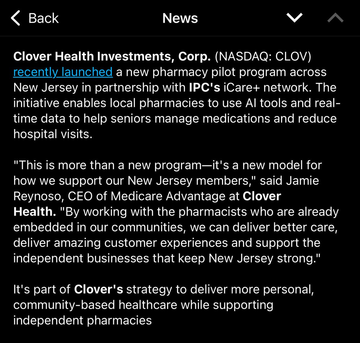 GunShow_Trader's tweet image. This just hit the newswire for $CLOV on @SchwabTrading.
