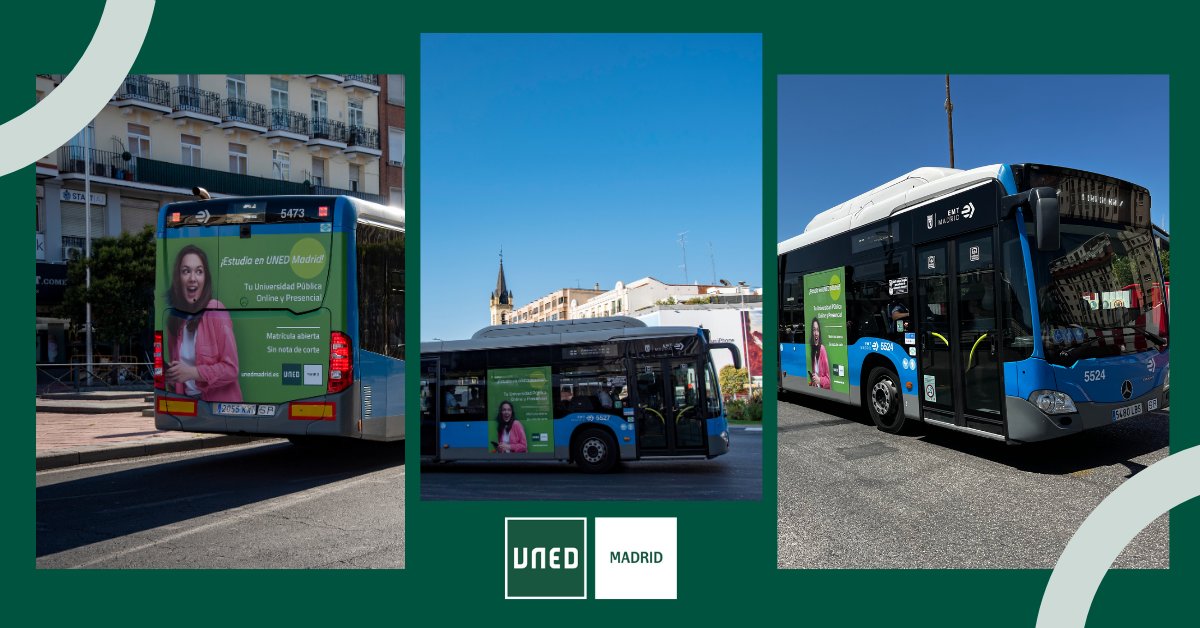 UNEDMadrid's tweet image. ¡Súbete al bus de UNED Madrid! 🚎
Este verano nos movemos contigo gracias a nuestra campaña en distintas líneas de autobuses de la ciudad. Si ves nuestro cartel recorriendo Madrid, ¡hazle una foto, compártela en redes, menciónanos y usa #unedsobreruedas!
