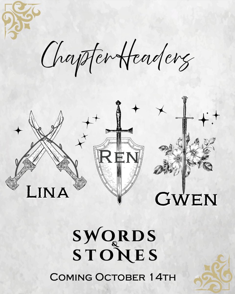 klynnhanson's tweet image. Chapter headers of SWORDS & STONES! I had so much fun designing these individual headers for our three POVs - Ren, Lina, and Gwen. These will be in both the ebooks and paperbacks ⚔️