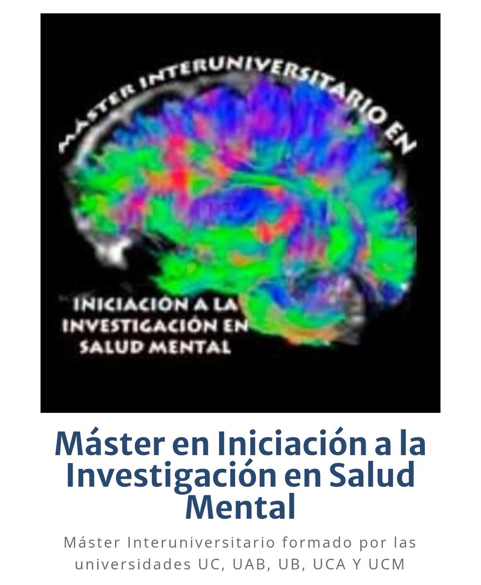 CIBERSAM_G21's tweet image. ¡Aún puedes inscribirte en el Máster en Iniciación a la Investigación en Salud Mental, si te quedaste sin plaza! Abierto el plazo de solicitud de admisión en la UAB hasta el 29 de julio a las 23.59h: uab.cat/web/estudiar/l…
¡Últimas plazas disponibles!
