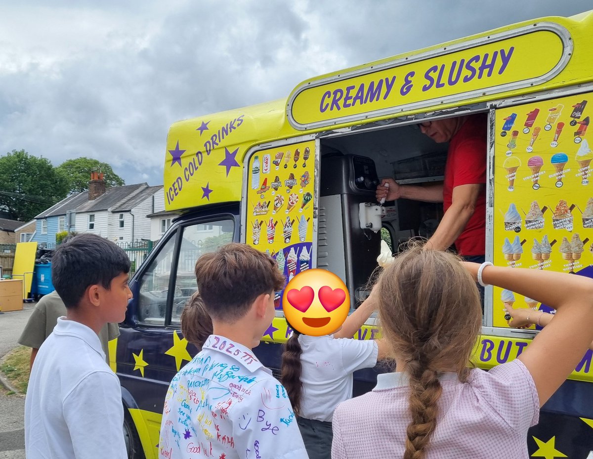 MissPodroBH's tweet image. A sweet surprise for our Year 6 pupils today! ๐๐ฆ Huge thanks to the Pabari family for the generous treat... an ice cream van visit they wonโt forget! @busheyheathjm