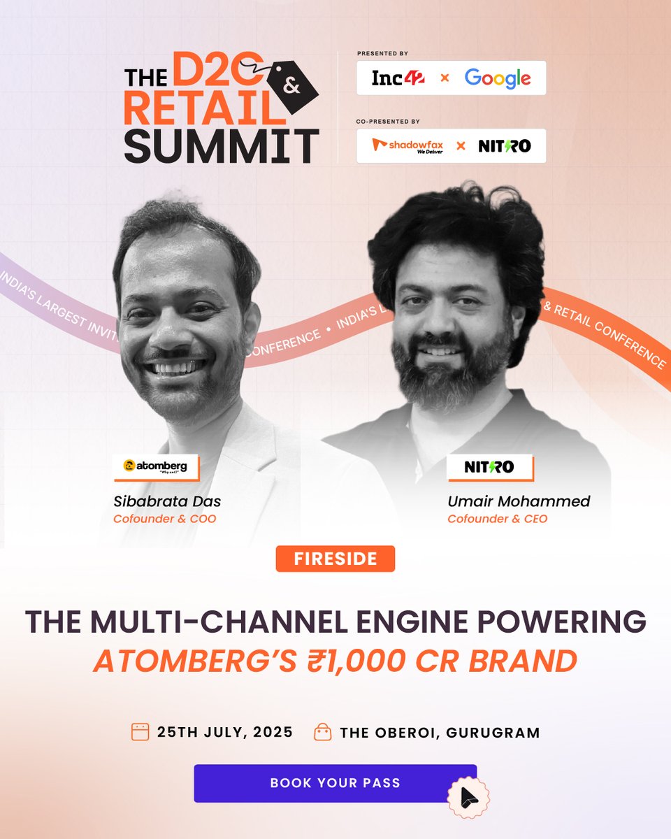 🚨 Last Chance Alert! 🚨

This is your final call to join 300+ D2C &amp; Retail leaders, founders, CXOs, investors, and growth enablers at #TheD2CRetailSummit2025, happening 25th July at The Oberoi, Gurugram, presented by Inc42 &amp; Google.

Get ready to decode the future of New