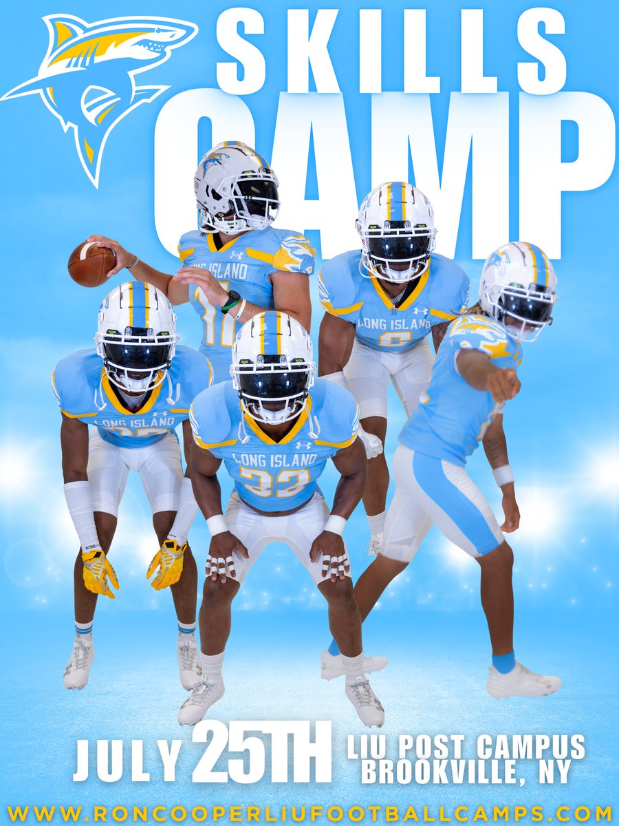 CoachRoyLIU's tweet image. 🚨🚨🚨PROSPECTS!! This is your last opportunity to get evaluated and coached by @LIUSharksFB ! QBs,RBs,WRs,TEs,DBs, and LBs, let's get this work! #FinsUp
Register: roncooperliufootballcamps.com