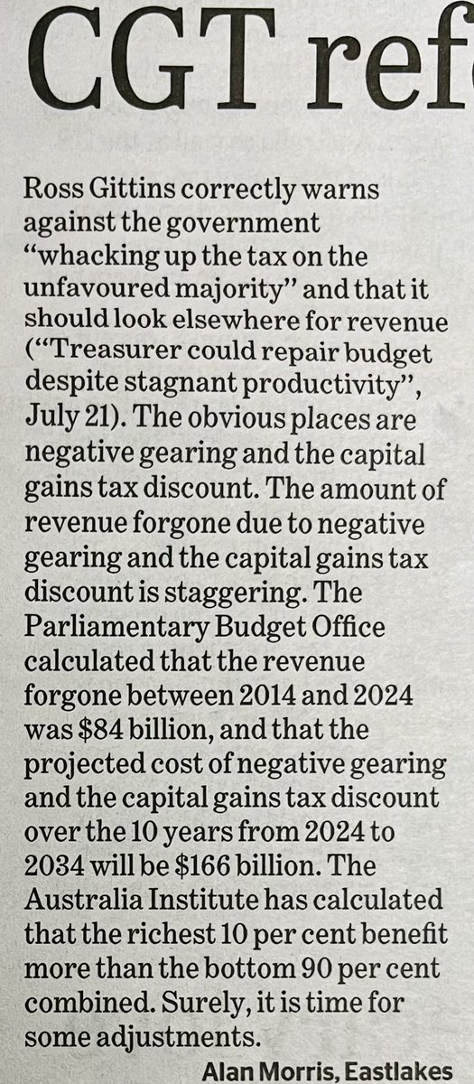 PhilipThalis's tweet image. Good sense - economically, socially & for fairness - to correct Howard/Costello era distortions of Capital Gain Tax discounts (totally unearned) & Negative Gearing (gift to banks).
How have such regressive policies stood untouched for decades, whereas so many more worthy causes?