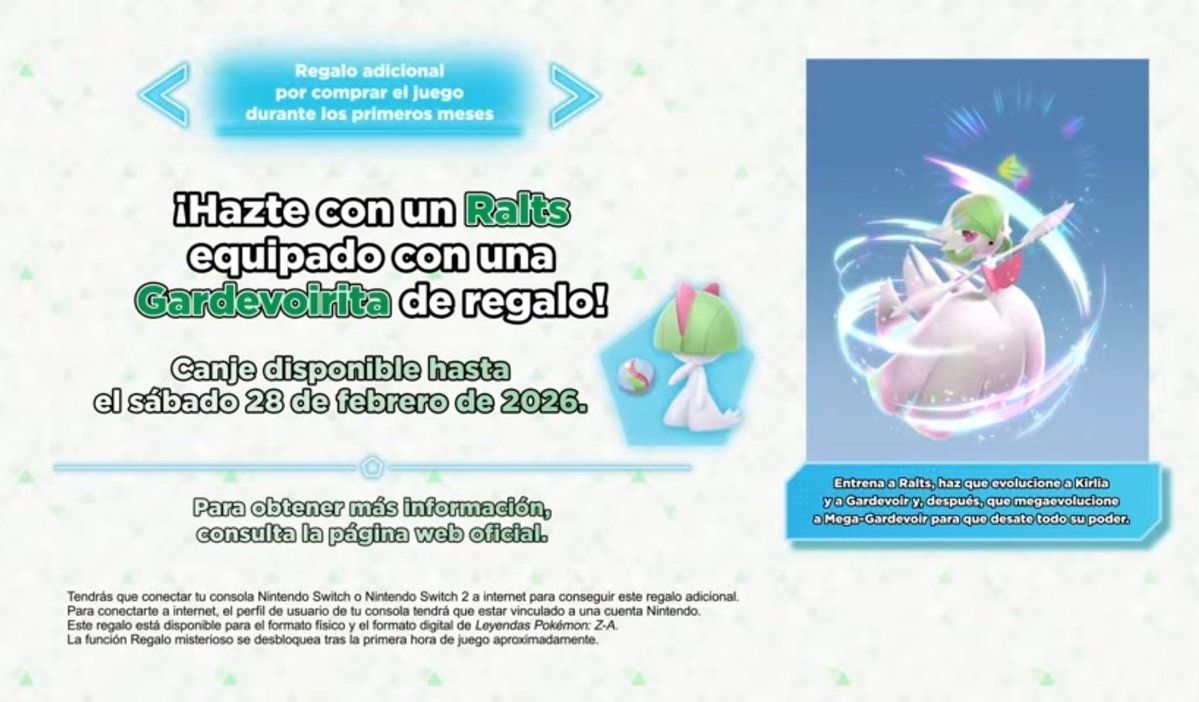 WikiDexOficial's tweet image. El regalo por comprar Leyendas Pokémon Z-A pronto es un Ralts con una Gardevoirita, disponible hasta el 28 de febrero