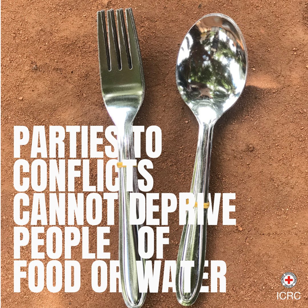 ICRC's tweet image. 🍛 🚰 In armed conflicts, food and water, which are basic for survival, can't be denied or blocked.
Without exception. #IHL