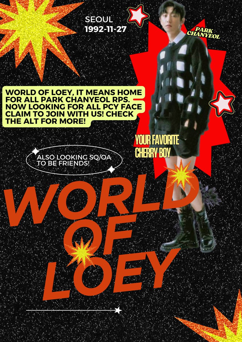 WorldOfLOEY's tweet image. 𝘚𝘴𝘶𝘱, 𝘓𝘰𝘦𝘺! World Of LOEY Calling out to a Chanyeol Roleplayer. Would you be the missing star in our galaxy? ✨ We’re also searching for fellow SQ/OAs to weave warm, lasting friendships with us. Check the 𝗔𝗟𝗧 for the rules and how to join!