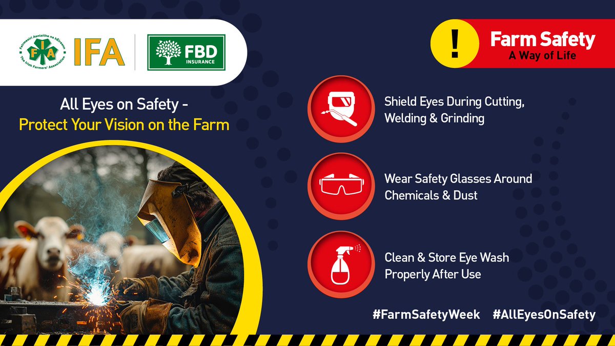 IFAmedia's tweet image. Farm Safety Week - All Eyee on Safety
Important reminder about eye protection and care when working on farm and operating machinery or tools.
Think safe, Act Safe!
#FarmSafetyWeek #AllEyesOnSafety