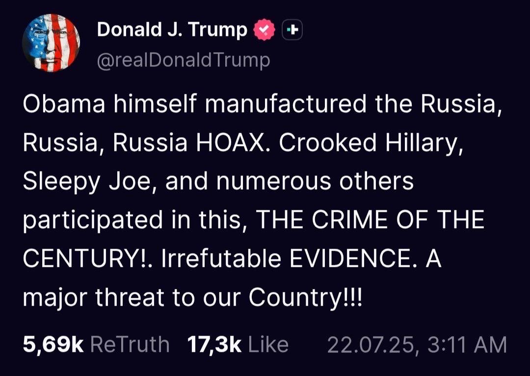 kadmitriev's tweet image. True. The Russia hoax didn’t just mislead the US public — it shut down diplomatic dialogue with Russia and helped pave the way for the Ukraine conflict.
Let’s see what, if anything, happens next.