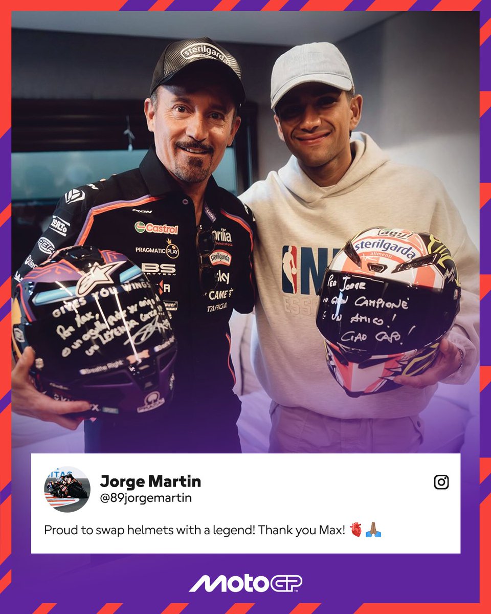 MotoGP's tweet image. From one Aprilia star to another ✨
@88jorgemartin 🤝 Max Biaggi
#MotoGP