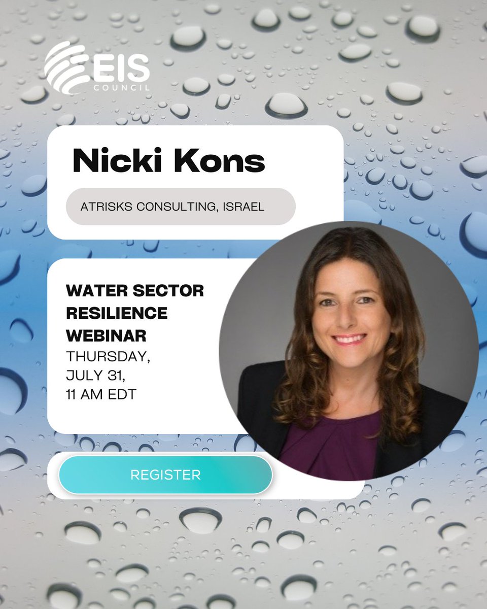 EIS_Council's tweet image. 💧 Can our water system withstand a national crisis?

When war disrupts daily life, keeping the taps running becomes a mission-critical challenge.

Join Nicki Kons, Chief Risk Officer and resilience expert, as she shares hard-earned lessons from Israel’s water sector during the…