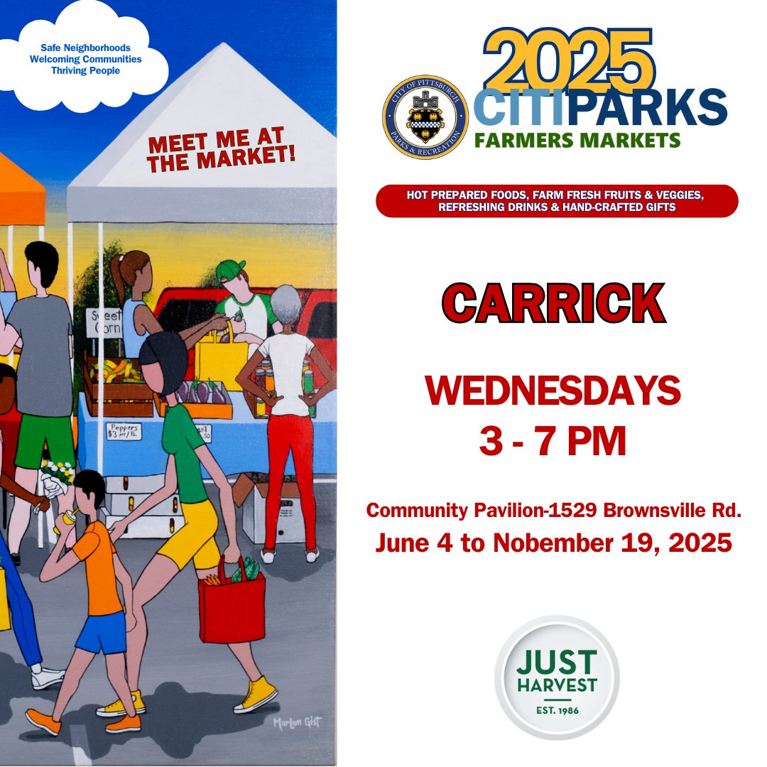 CitiParks's tweet image. Skip the supermarket and stop by the Farmers Market!
Join us every Wednesday at the Carrick Farmers Market
Community Pavilion - 1529 Brownsville Rd.
3-7 PM
#ShopLocal #FreshProduce #FarmersMarket
@MayorEdGainey @Pittsburgh