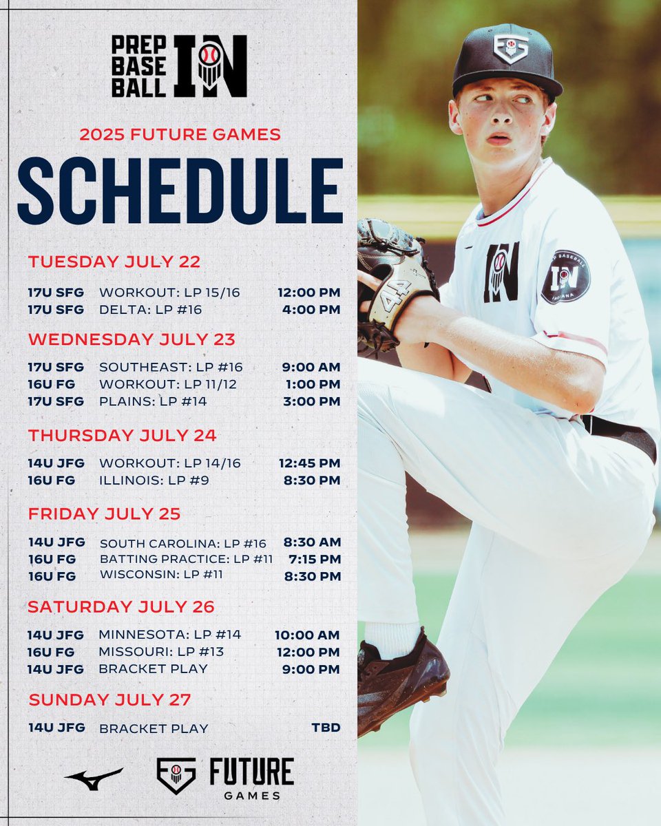 PrepBaseballIN's tweet image. ๐๐๐๐๐ฟ๐ฒ ๐๐ฎ๐บ๐ฒ๐: ๐๐ป๐ฑ๐ถ๐ฎ๐ป๐ฎ ๐ฆ๐ฐ๐ต๐ฒ๐ฑ๐๐น๐ฒ ๐๏ธ
The full schedule for ๐๐๐ฟ๐๐ผ๐๐ผ at the Prep Baseball Future Games this week. Letโs go.
#PBFG25 || #PBJFG25 || #PBSFG25
๐ loom.ly/if4Z5LQ