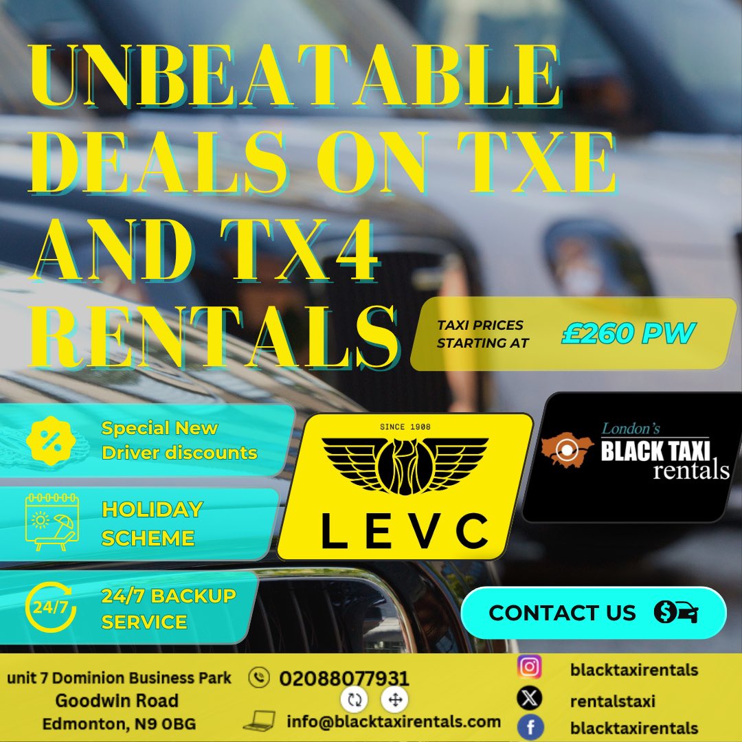 RentalsTaxi's tweet image. 🚕Unbeatable taxi rental deals for Everyone ✨

 #TaxiRental #unbeatableprices✔️  #levc #txe #londontaxis