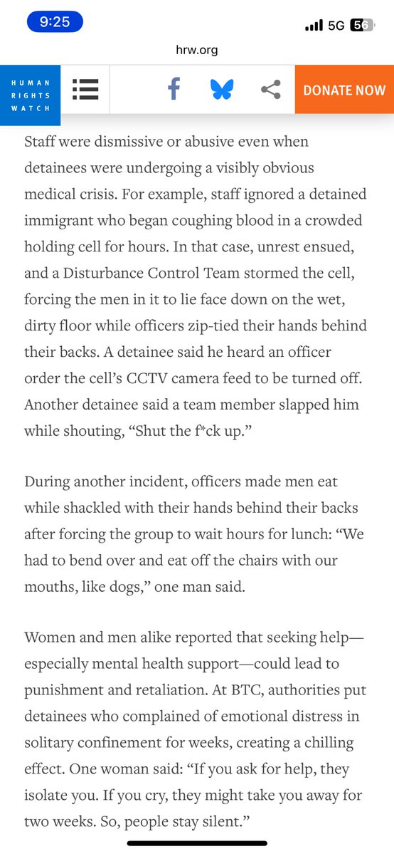 BedoyaUSA's tweet image. A man coughing up blood. Men zip-tied face down on a wet floor. CCTV turned off. Men forced to eat off of a chair like animals while handcuffed. Solitary confinement if you complain. This is three paragraphs from a report. It comes days after we learned that detainees in…