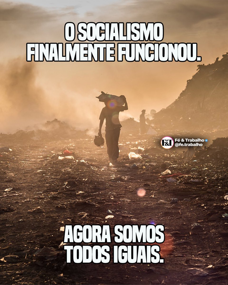 FeTrabalho1's tweet image. Prometeram igualdade… e cumpriram: igualando todo mundo na pobreza.
No fim, o socialismo sempre entrega o mesmo resultado: miséria pra todos, riqueza só pro Estado.
Você ainda acredita na “igualdade socialista”?
–
#socialismo #pobreza #liberdade #livremercado
