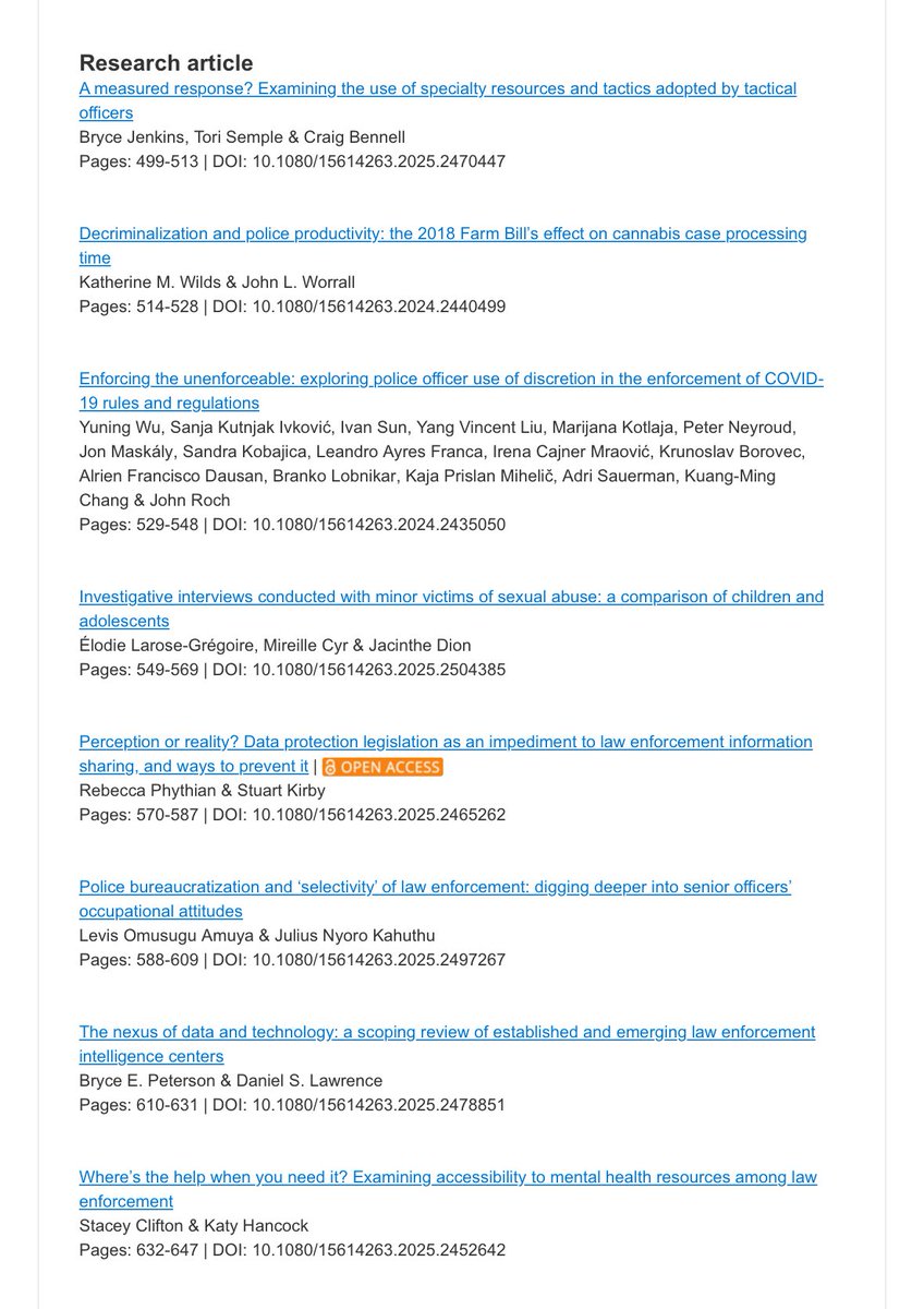 ProfLauraHuey's tweet image. New issue out @police_practice