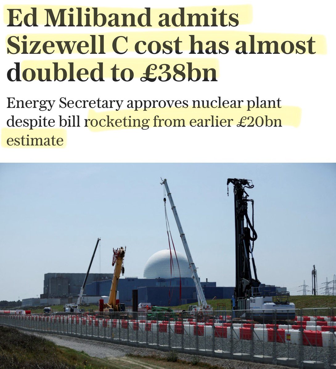 Artemisfornow's tweet image. ENERGY - Misinformation!
It doesn’t actually matter what your opinion is of nuclear. What matters is the truth.
Sizewell C is 20bn over budget. 10+ years from delivery. But we have to pay for it now. A nuclear power station now expected to cost £39.3 BILLION nearly double the…