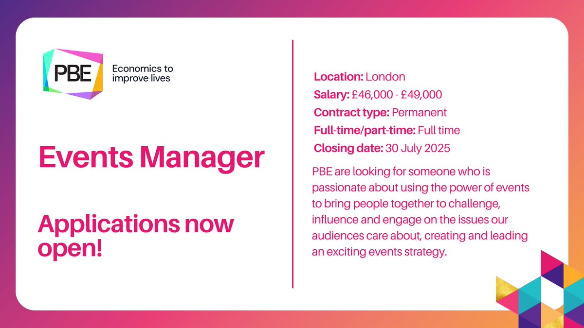 SmartThinktanks's tweet image. New events role! @ProBonoEcon are looking for an EVENTS MANAGER to join their team and create + lead an exciting events strategy that uses the power of events to bring people together to challenge + engage on different issues. Interested? Find out more: bit.ly/4f1TdkD