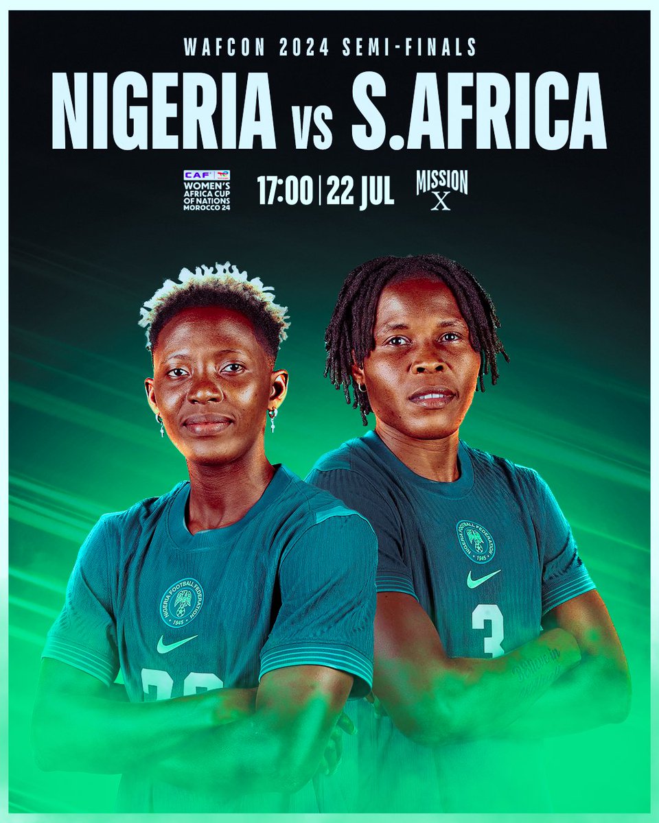USinNigeria's tweet image. All the best to Nigeria's @NGSuper_Falcons tonight as they take on South Africa’s @Banyana_Banyana in the #WAFCON2025 semi-final! ⚽🇳🇬
Let’s go, Falcons. Just one step closer to the title! 🦅💚
Photo credit: @NGSuper_Falcons