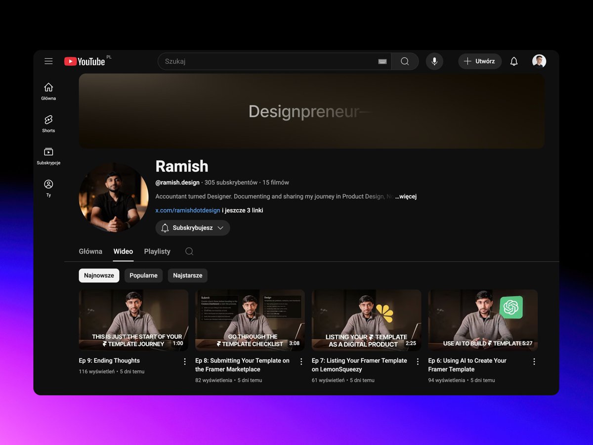 natan_works's tweet image. Today, I discovered a great YouTube channel run by Ramish. 📽️🔥
I recommend it to anyone who creates templates
Who else do you watch on YouTube?