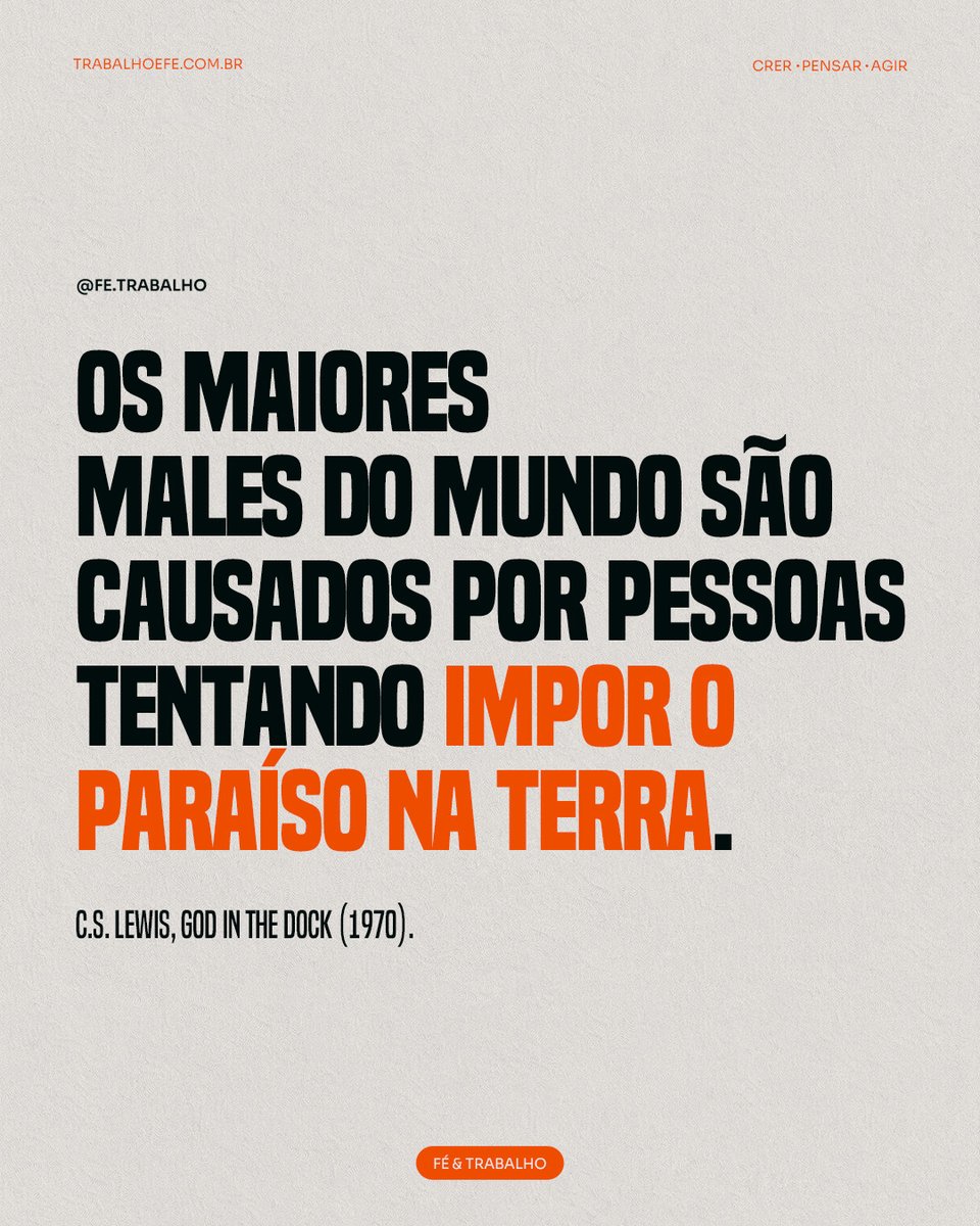 FeTrabalho1's tweet image. C.S. Lewis foi escritor cristão britânico, defensor da moralidade objetiva e crítico do utopismo secular.
–
#frasedodia #utopia #moralidade #realismo