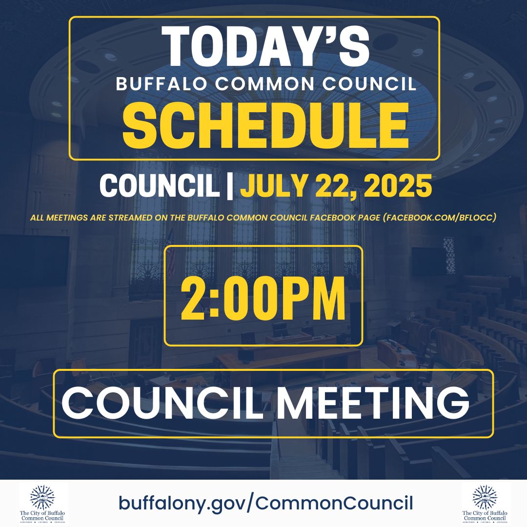 The Buffalo Common Council will be holding its regularly scheduled Council Meeting today at 2PM in Council Chambers (Buffalo City Hall, 13th floor).
Full Meeting Agenda: buffalony.iqm2.com/Citizens/calen…
Watch the meeting via Facebook Live Stream at 2PM: facebook.com/BFLOCC