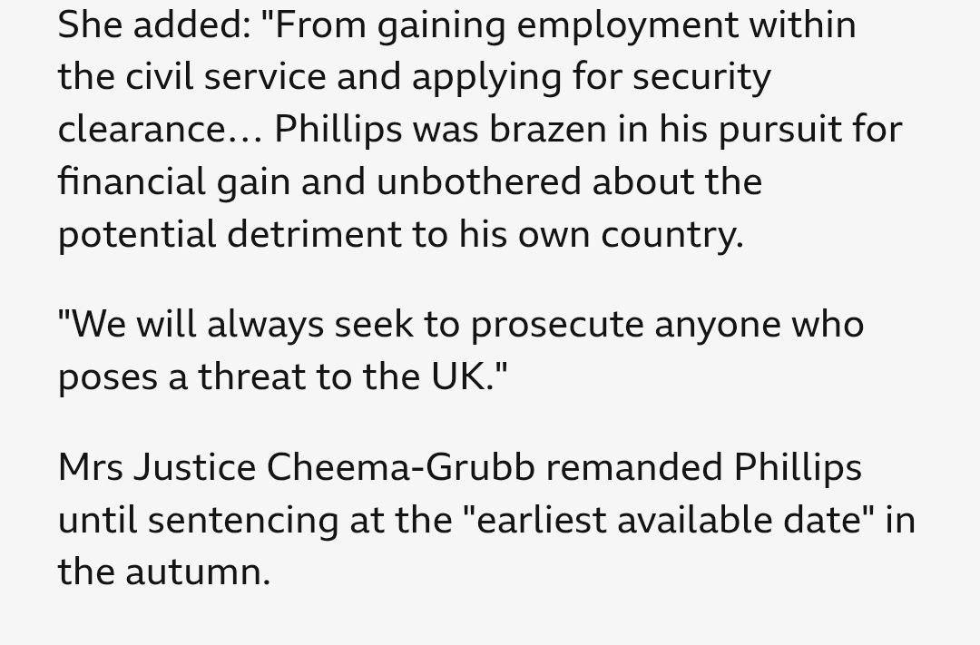 LeoKearse's tweet image. British civil servant caught spying for Russia. Is there a single civil servant who IS bothered about "potential detriment to his own country"?
