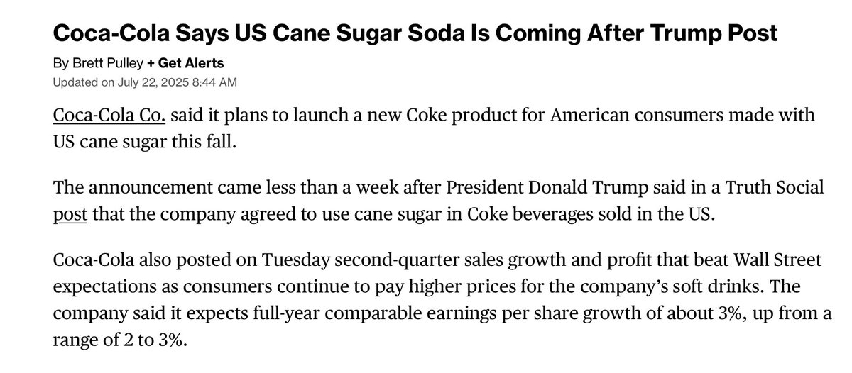 Scott_Wiener's tweet image. I have no issue with Coke shifting to cane sugar & away from high fructose corn syrup.
I *do* have an issue with companies making decisions based on whether Trump wakes up needing a diversion from his Epstein mess & thus posts shit on Truth.
Oligarchy & kleptocracy are real.