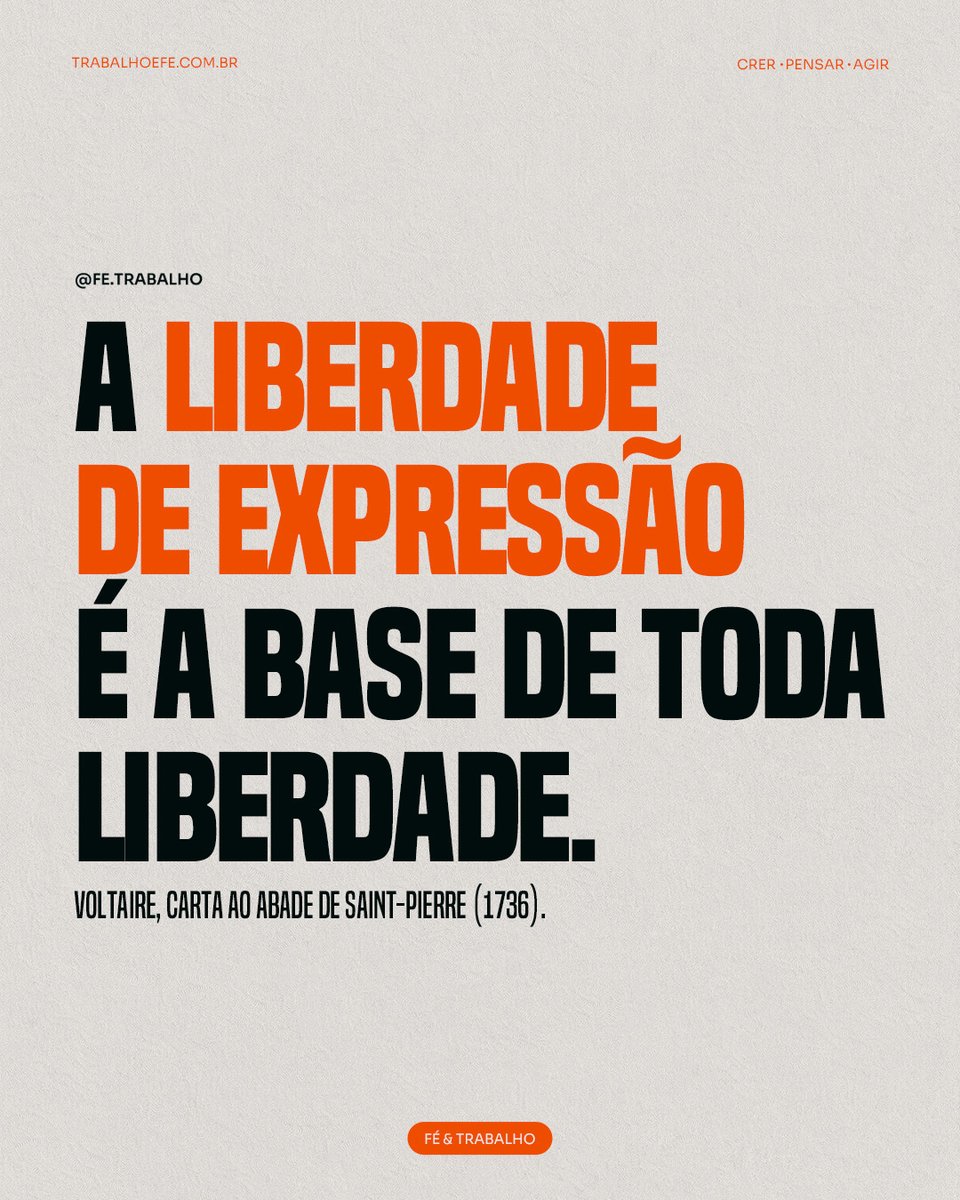 FeTrabalho1's tweet image. Voltaire foi filósofo francês iluminista, conhecido por sua defesa intransigente da liberdade contra a tirania.
–
#frasedodia #expressão #fundamento #liberdade