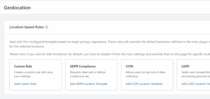 Location-based cookie banners just got easier with <a href="/wpconsent/">wpconsent</a>. You can now 1-click add region-specific rules for GDPR, CCPA, etc. and even hide the banner for some visitors. Check out the latest version or create your custom rules.